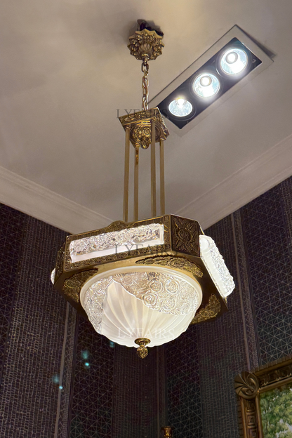 Byzantine Style Carved Glass Chandelier