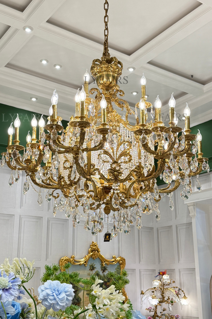 Baroque Brass Crown Crystal Tassel Chandelier