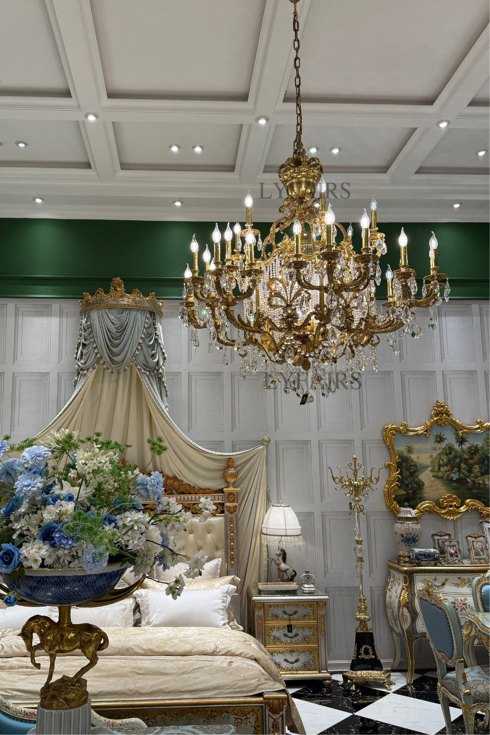 Baroque Brass Crown Crystal Tassel Chandelier