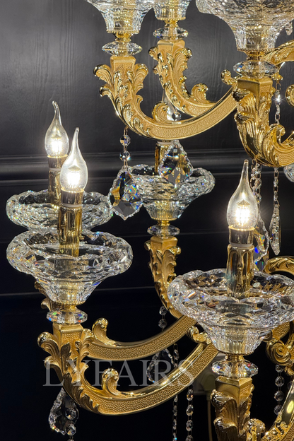 Baroque Revival Crystal Chandelier with Industrial 24K Gold Finish