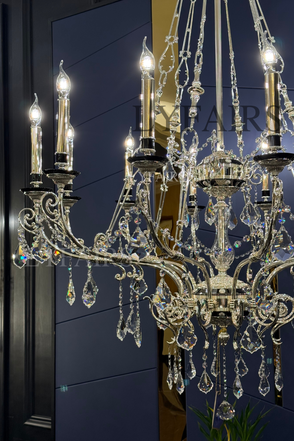Baroque Silver/24K Gold Color Candle Light Crystal Chandelier