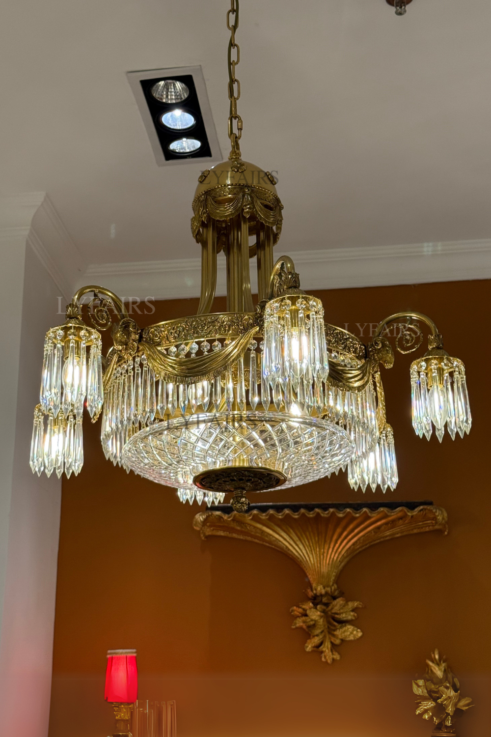 Baroque Brass Festoon Handcrafted Glass Crystal Chandelier