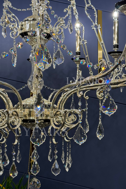 Baroque Silver/24K Gold Color Candle Light Crystal Chandelier