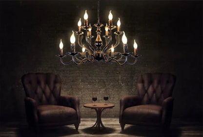 Multi Layer Iron Chandelier with Electronic Candles in Vintage Country Style for Living Room Cafe and Study
