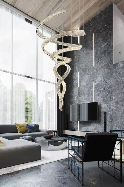 Designer Foyer Living Room Ceiling Light Fixture Stylish Spiral Crystal Chandelier
