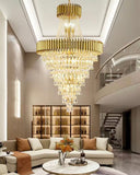 Extra Large Modern Multi-layers Gold/Black Light Luxury Crystal Chandelier For 2-Story Living Room,Foyer