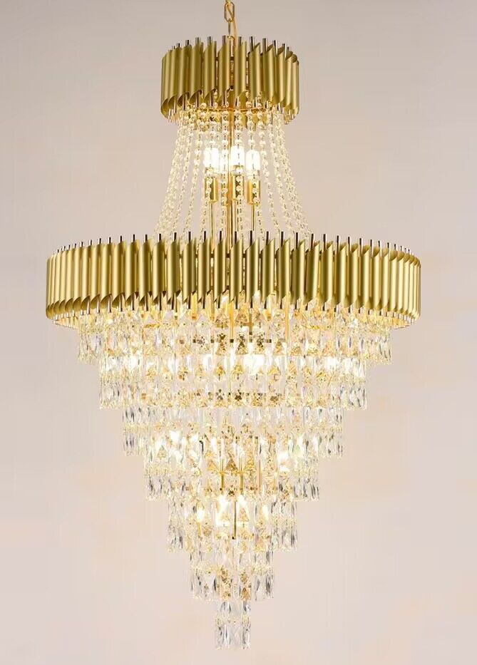 Extra Large Modern Multi-layers Gold/Black Light Luxury Crystal Chandelier For 2-Story Living Room,Foyer