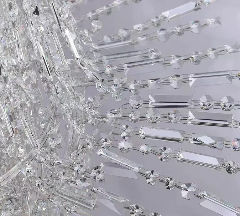 Oversized Art Designer Silver Crystal Long Ceiling Column Waterfall Chandelier