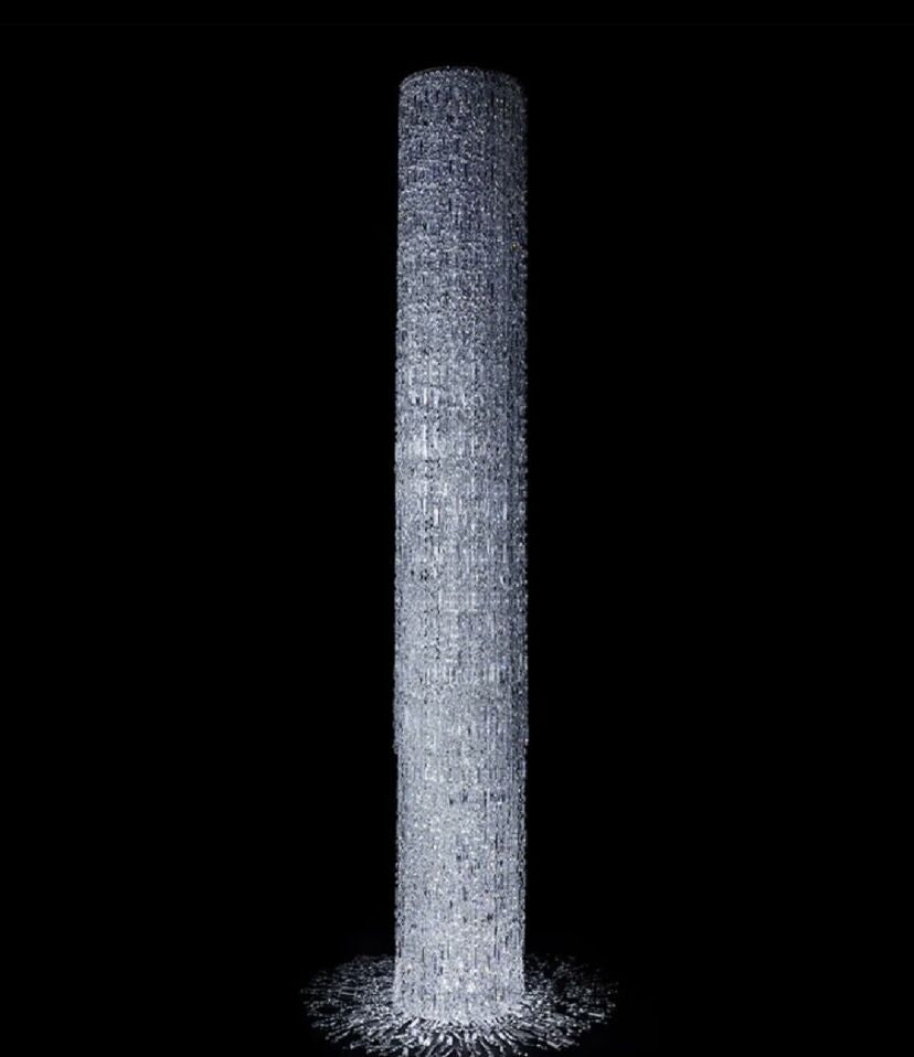 Oversized Art Designer Silver Crystal Long Ceiling Column Waterfall Chandelier