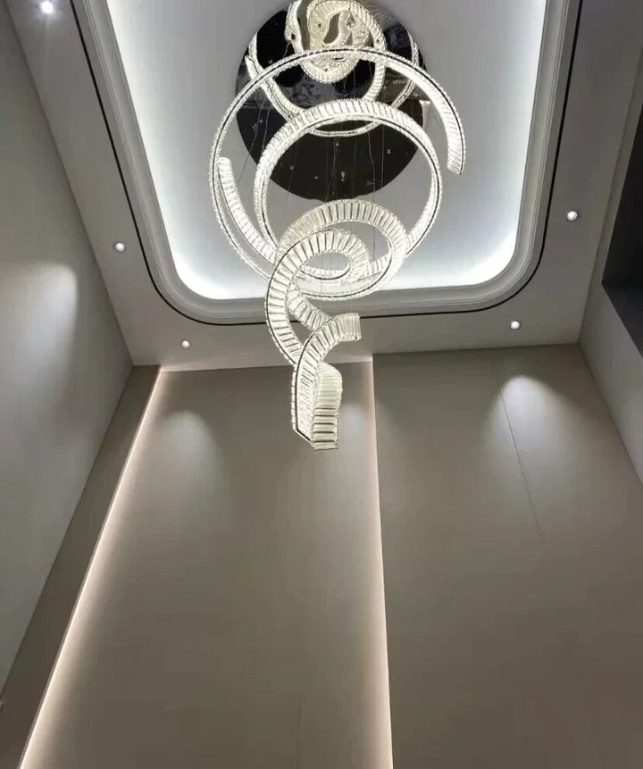 Designer Foyer Living Room Ceiling Light Fixture Stylish Spiral Crystal Chandelier