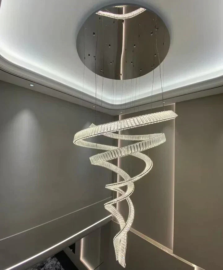 Designer Foyer Living Room Ceiling Light Fixture Stylish Spiral Crystal Chandelier