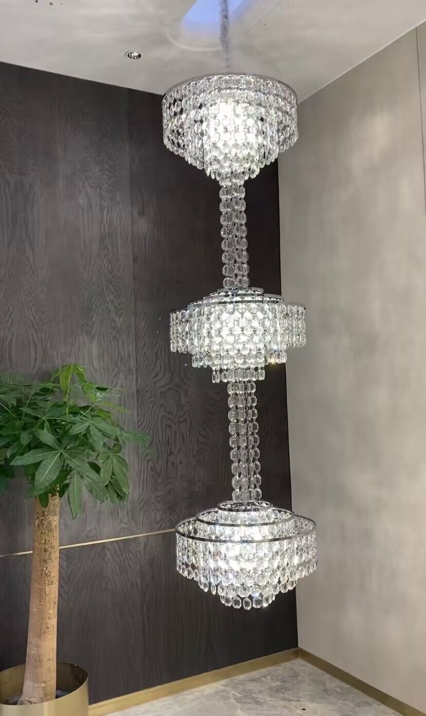 long,crystal, seashells,silver, 3-tiered,staircase,oversized,modern, French,2023 New,round,elegant,chandelier,pendants