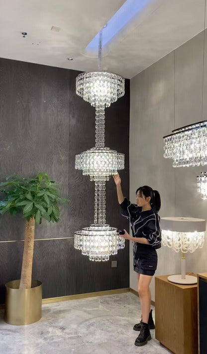 long,crystal, seashells,silver, 3-tiered,staircase,oversized,modern, French,2023 New,round,elegant,chandelier,pendants