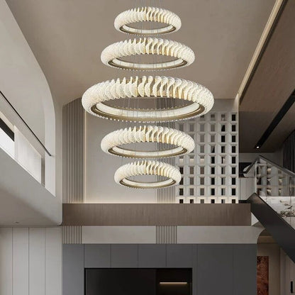 Extra Large Round Acrylic and Stainless Steel Multi-Layer Chandelier for High Ceilings