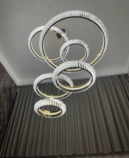 Extra Large Round Acrylic and Stainless Steel Multi-Layer Chandelier for High Ceilings
