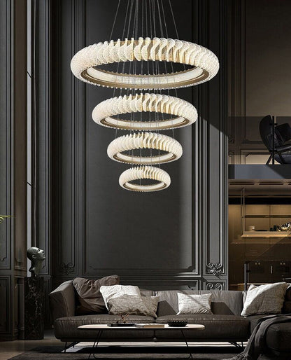 Extra Large Round Acrylic and Stainless Steel Multi-Layer Chandelier for High Ceilings