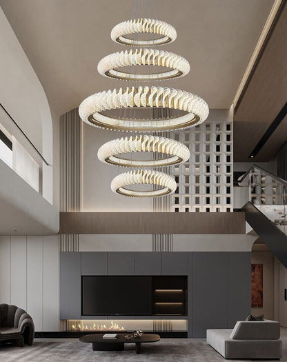 Extra Large Round Acrylic and Stainless Steel Multi-Layer Chandelier for High Ceilings
