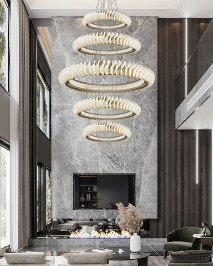 Extra Large Round Acrylic and Stainless Steel Multi-Layer Chandelier for High Ceilings