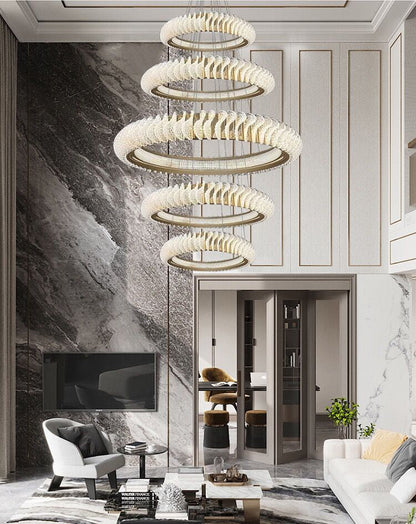 Extra Large Round Acrylic and Stainless Steel Multi-Layer Chandelier for High Ceilings
