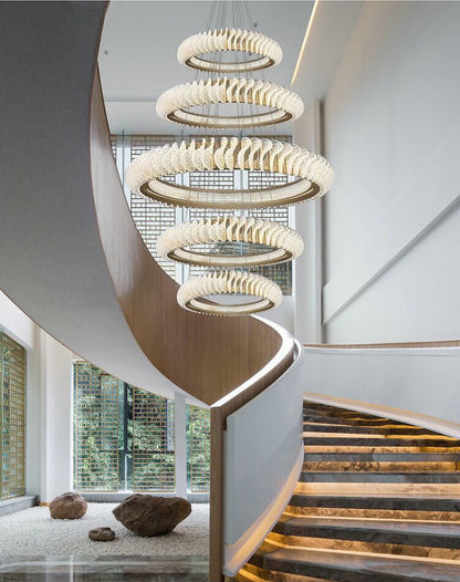 Extra Large Multi-layers Rings Crystal Chandelier Modern Art Waves Creative Pendant Light For High-ciling Foyer/Hallway/Staircase