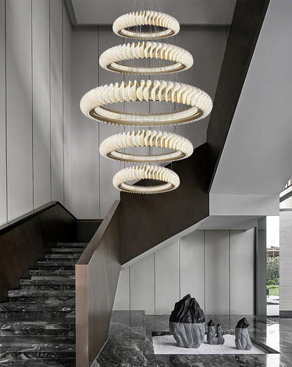 Extra Large Round Acrylic and Stainless Steel Multi-Layer Chandelier for High Ceilings