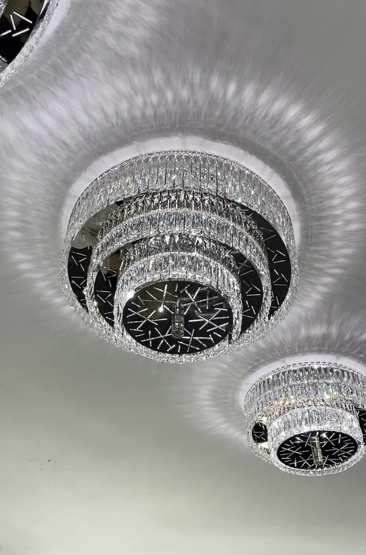Oversized Modern Luxury Crystal Round Multi-layers Flush Mount Chandelier