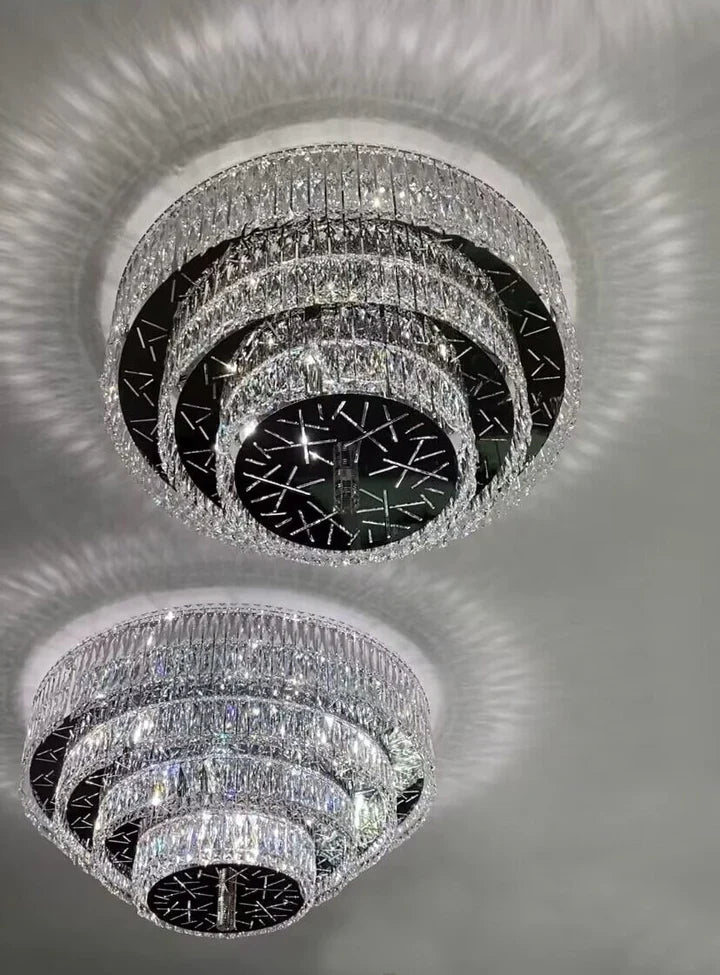 Oversized Modern Luxury Crystal Round Multi-layers Flush Mount Chandelier