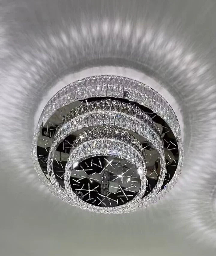 Oversized Modern Luxury Crystal Round Multi-layers Flush Mount Chandelier