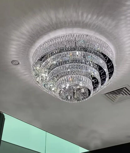 Oversized Modern Luxury Crystal Round Multi-layers Flush Mount Chandelier