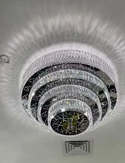 Oversized Modern Luxury Crystal Round Multi-layers Flush Mount Chandelier