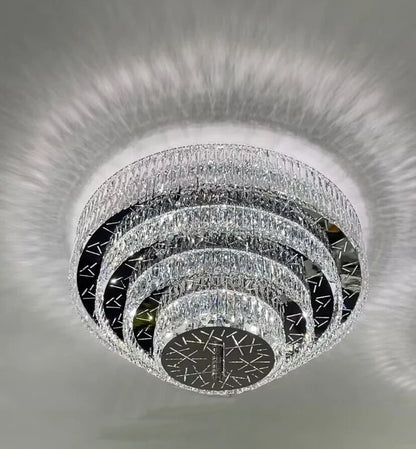 Oversized Modern Luxury Crystal Round Multi-layers Flush Mount Chandelier