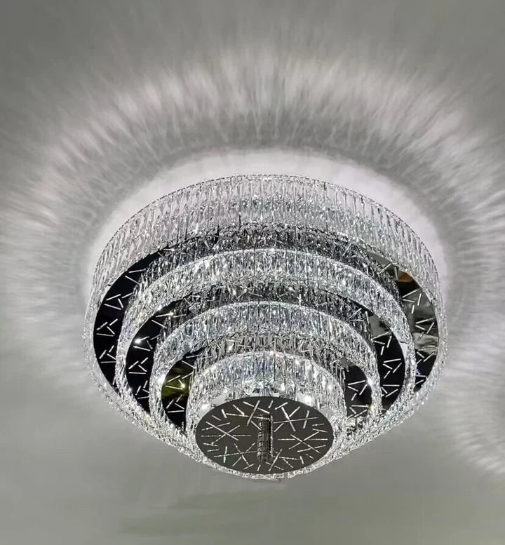 Oversized Modern Luxury Crystal Round Multi-layers Flush Mount Chandelier