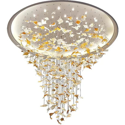 Oversized Art Design Autumn Maple Leaf  Glass Chandelier for Dining Table/Hallway/Entryway Light Fixture