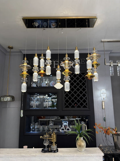 Mid-Century Vintage Suspended Glass Chandelier