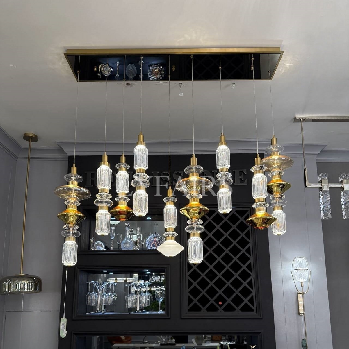 Mid-Century Vintage Suspended Glass Chandelier