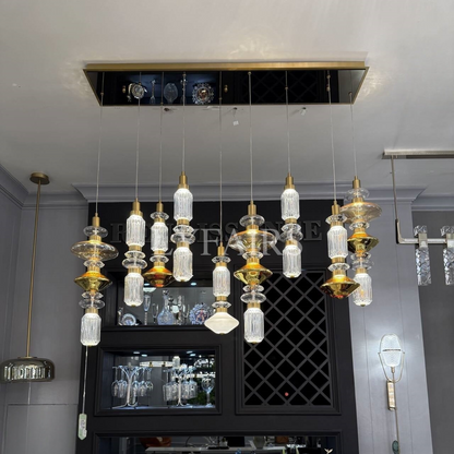 Mid-Century Vintage Suspended Glass Chandelier