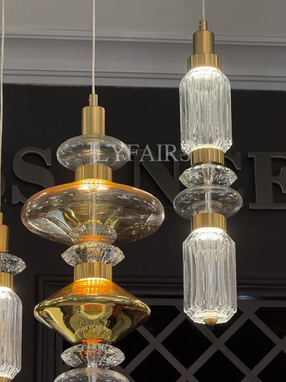 Mid-Century Vintage Suspended Glass Chandelier
