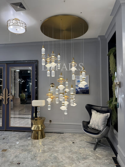Mid-Century Vintage Suspended Glass Chandelier