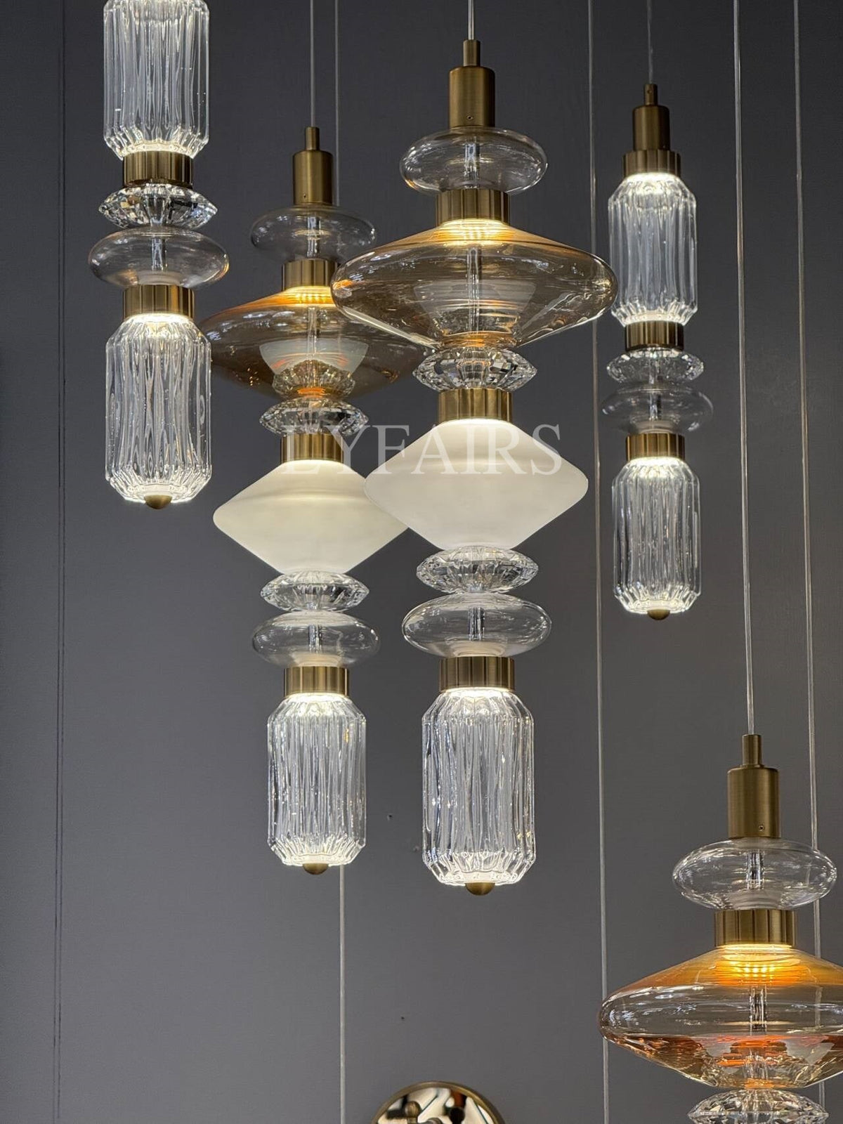 Mid-Century Vintage Suspended Glass Chandelier