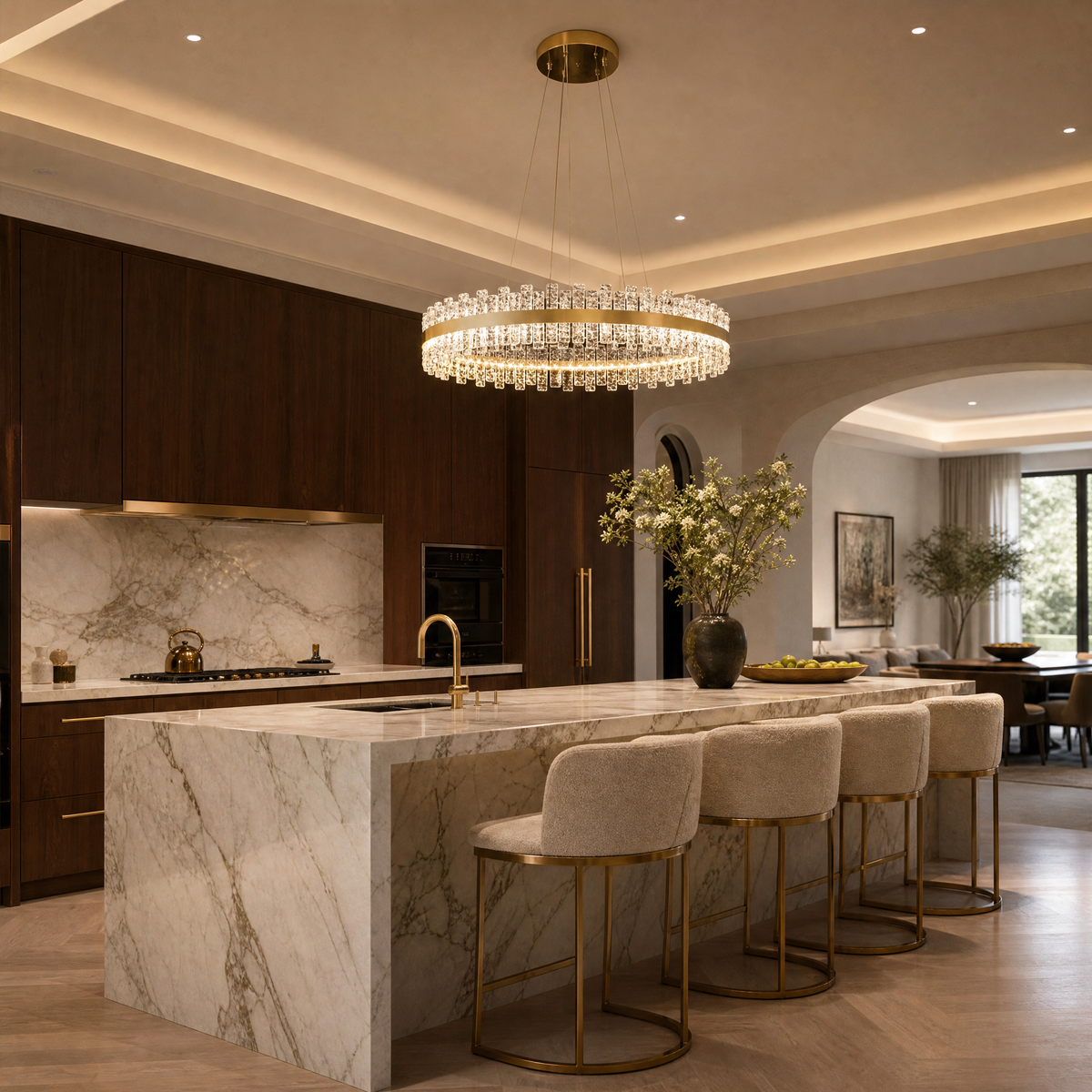 Brushed Gold Glass Fringe Modern Chandelier