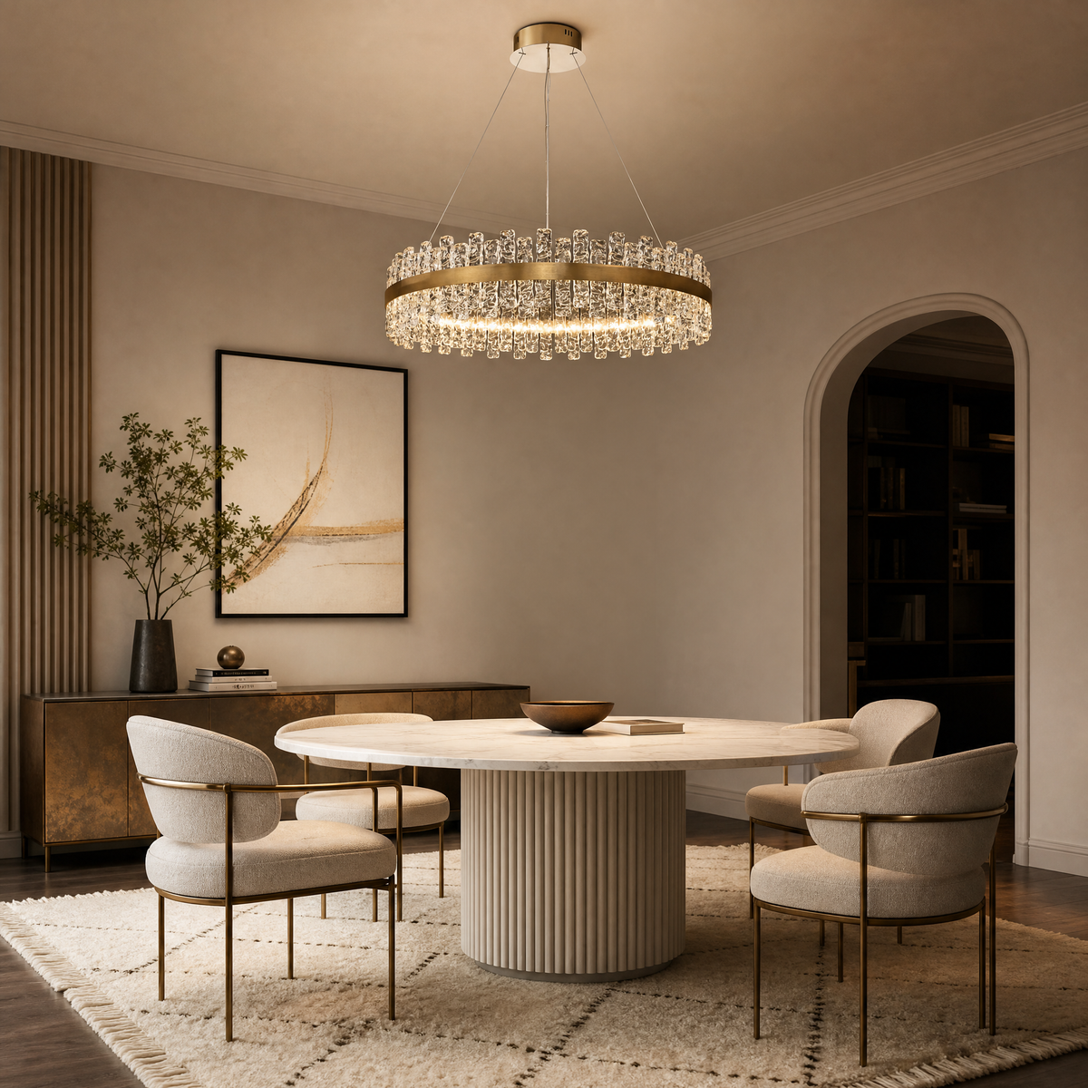 Brushed Gold Glass Fringe Modern Chandelier