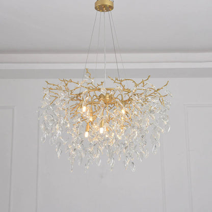 Round Gold Clear Modern Crystal Branch Chandelier