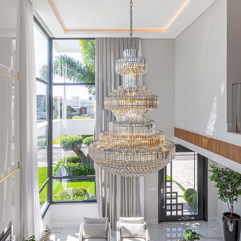 Modern Gold Foyer Extra Large Crystal Chandeliers Round Luxury Ceiling Light Fixture