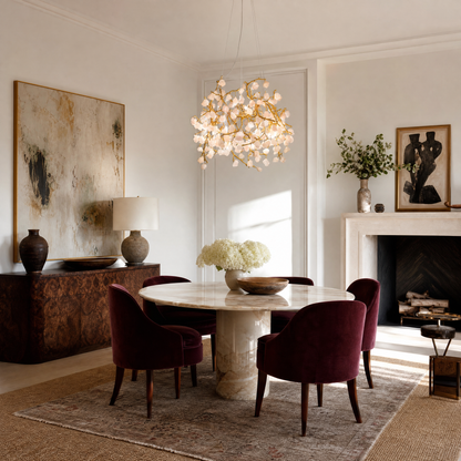 Rose Quartz Branching Crystal Chandelier in Warm Brass