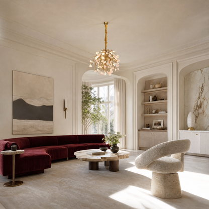 Rose Quartz Crystal Branch Chandelier in Textured Gold