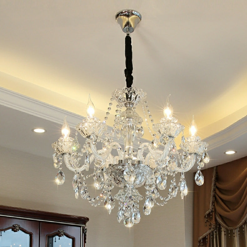 Rustic Antique European Candle Crystal Chandelier Popular Farmhouse Ceiling Light Fixture For Living Room