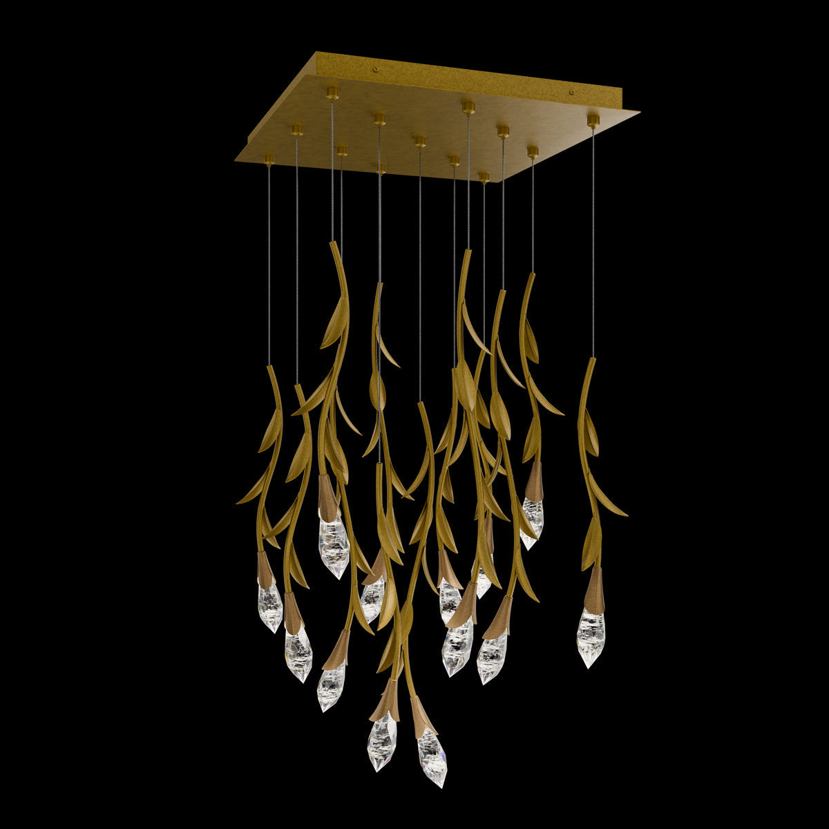 Modern Luxury Floating Branches Floral Crystal Chandelier with Square Canopy for High-ceiling