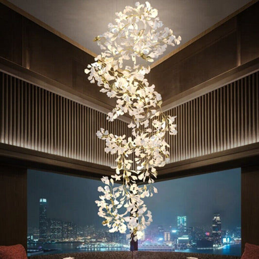 Ginkgo Leaf Ceramics Large Chandelier 110'' 118'' 157''H