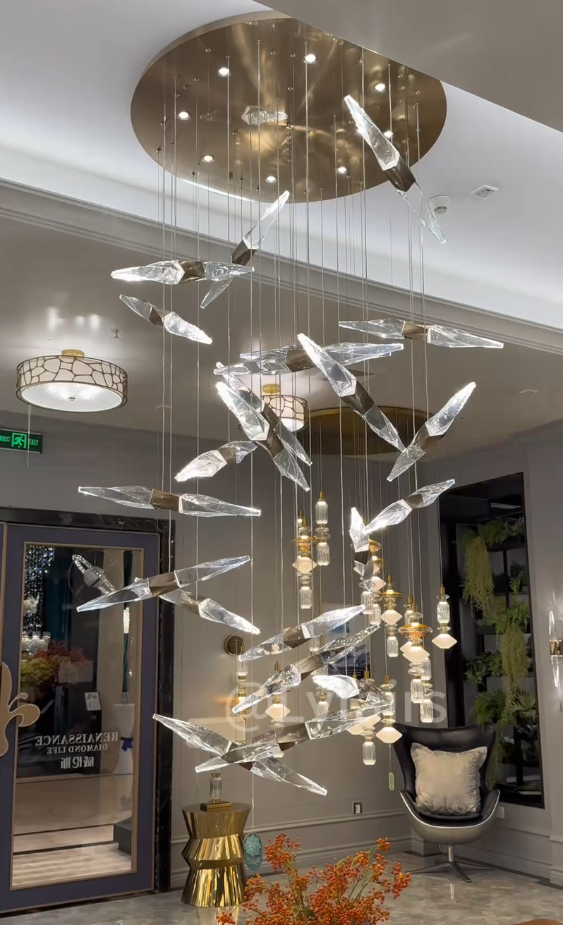 Modern Floating Twisted Crystal Chandelier for High Ceilings