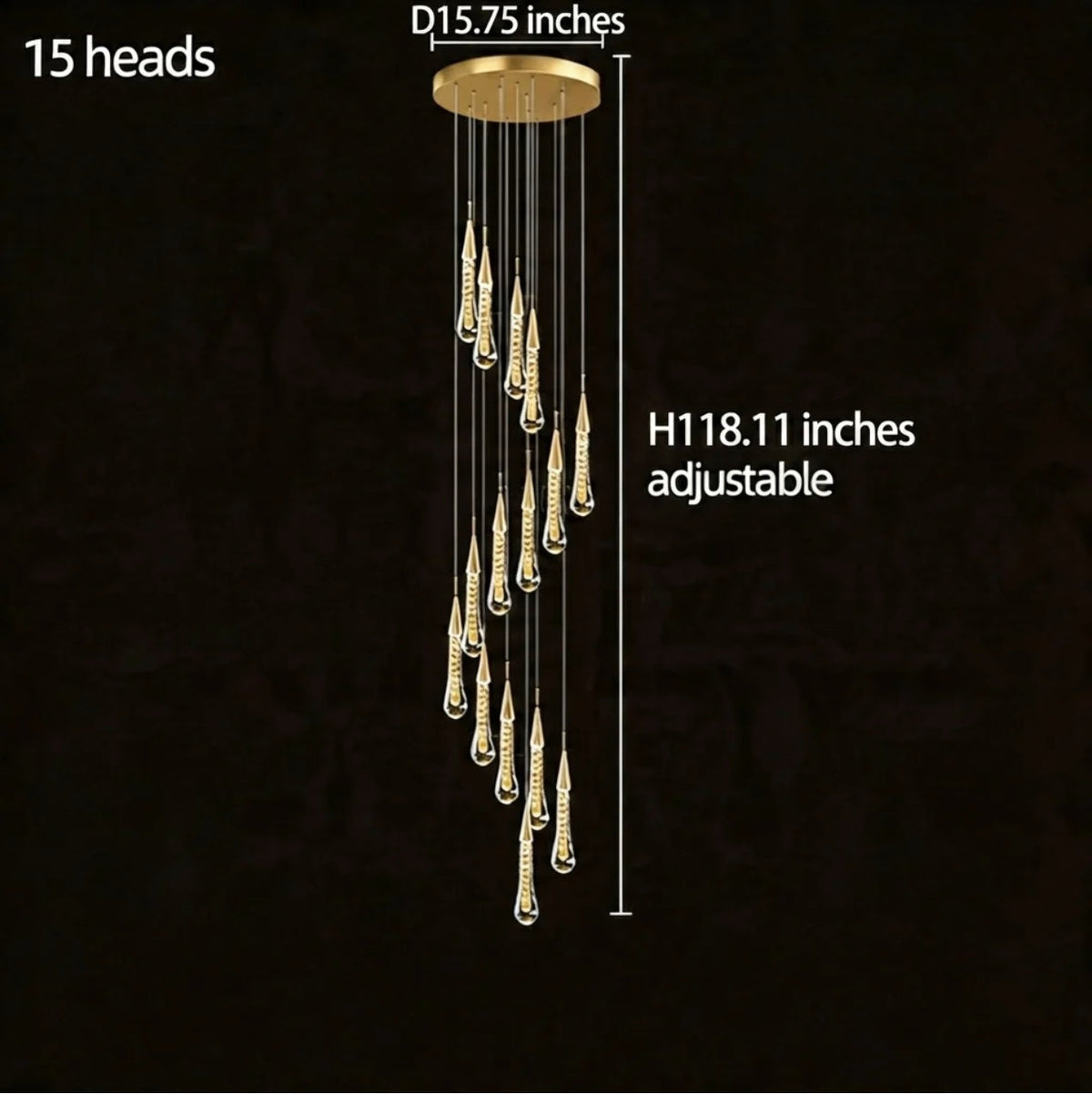 Modern Gold Chandelier Pendant Light Hanging Aluminum LED Fixture for Dining Room Illumination
